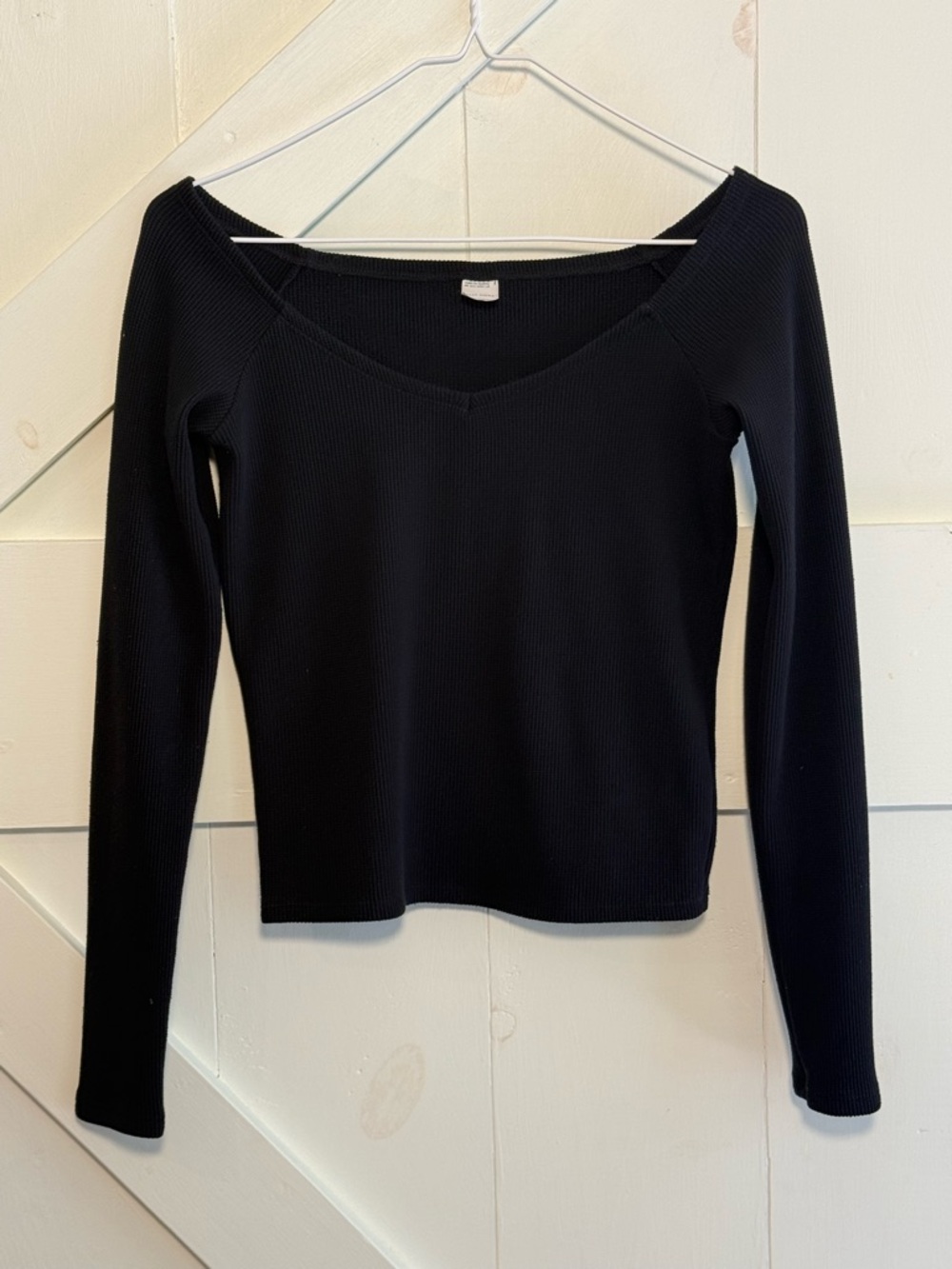 Gilly Hicks Black Ribbed Cropped Long Sleeve Top Small Fitted Y2K